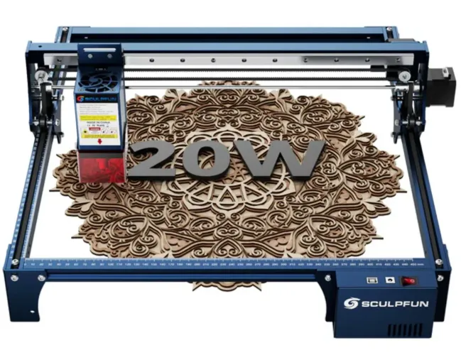 Gravadora e cortadora NOVA Sculpfun S30 Pro Max equipado com o rolo rotativo RA1