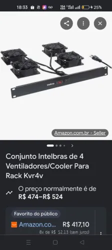 ventilação para rack 19 u com 4 ventiladores e 2 ventiladores