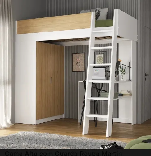 Cama beliche com mesa e armário escritório