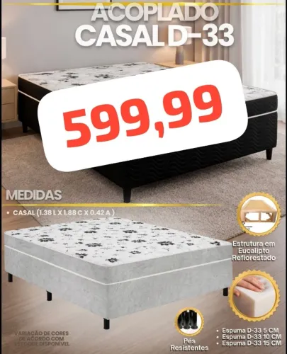 Cama box casal acoplada com espuma D33