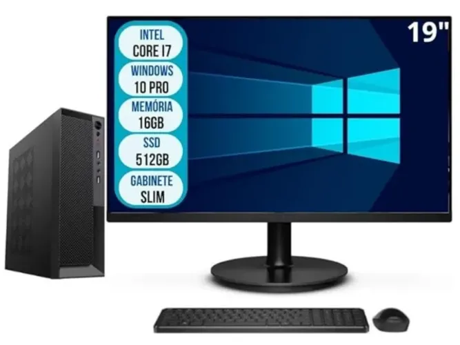 Computador Completo Intel Core i7 16GB SSD 512GB Wifi Windows 10 Pro Monitor 19