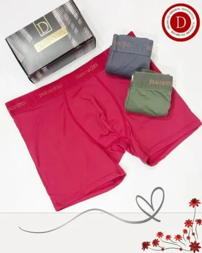 kIT Com 3 Cuecas Boxer Diamantes Lingerie M