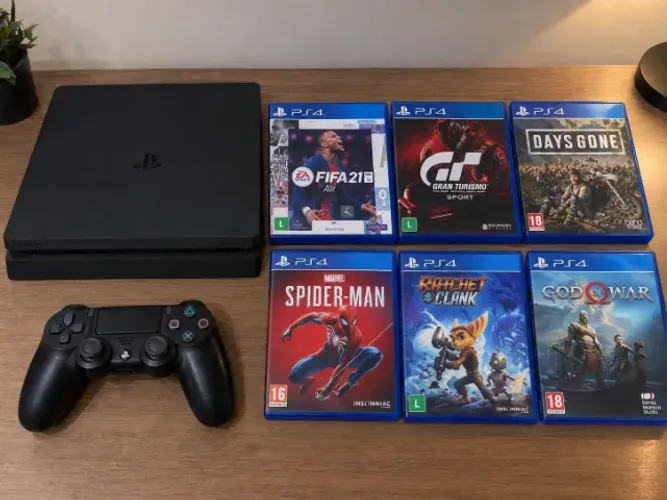 PS4 Slim 500GB + Controle Original + 6 Jogos