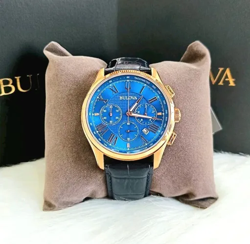 Relógio Bulova Wilton Chronograph 97B170 Azul e Ouro Rosa - NOVO (Sob Encomenda)