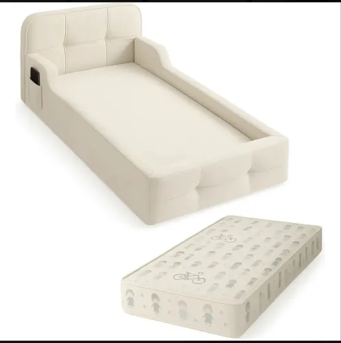 Cama Montessoriana Aurora Baby Lateral Espuma Com Colchão Cor Bege Liso