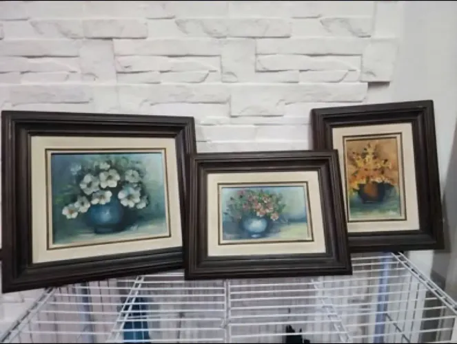 3 Pequenos Lindos Quadros Madeira Pintura sobre tela ( Desapego)