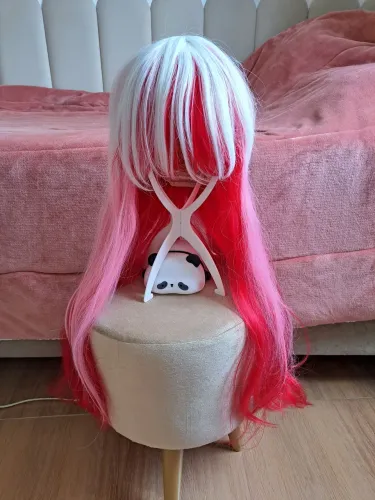 Peruca rosa e branco comprida cosplay