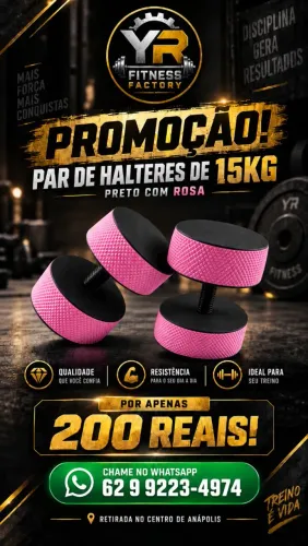 Halteres de 15kg cor preto com rosa