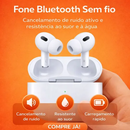 Fone Bluetooth Sem fio com Microfone