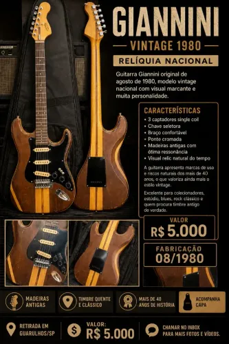 Guitarra Giannini Ae08S strato Ano 1980 Exportação 