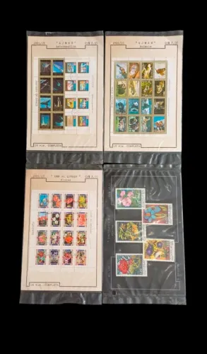 Lote 4 Cartelas de Selos Vintage, Anos 70/80,  Lacradas: Ajman, Umm AL Qiwain e Iugoslávia