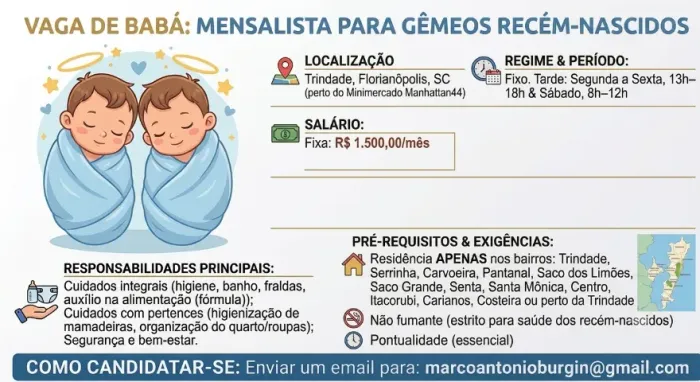 Babá Mensalista para Gêmeos Recém-Nascidos