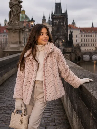 Casaco infantil pêlo rosa Momi TAM 14 luxo