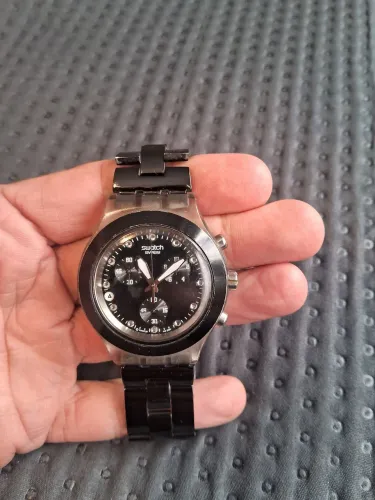 Relogio swatch diaphane irony original suiço preto bateria nova funcionado