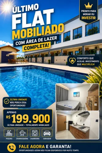Último Flat Mobiliado em Cabo Frio com Piscina R$ 199.900