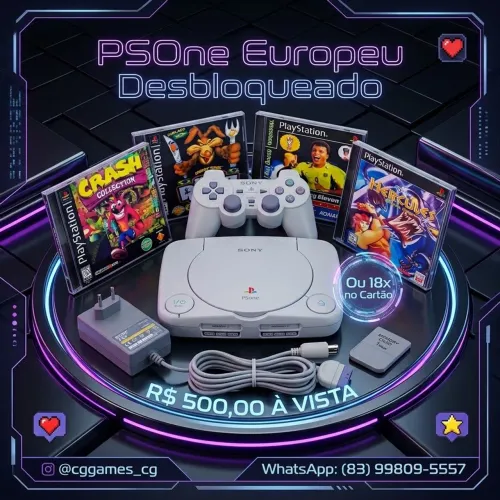 PSOne Europeu Desbloqueado - Modelo SCPH-102 + Controle DualShock Original + Jogos