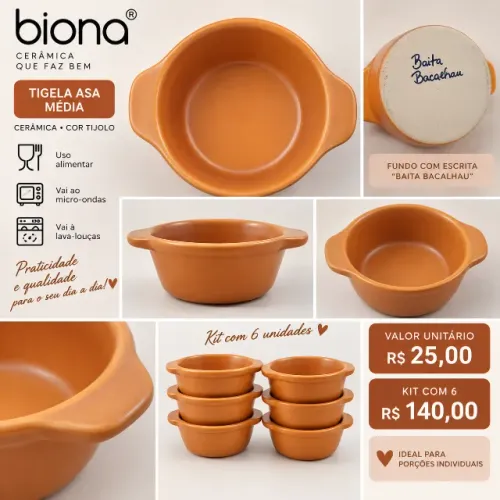 Aparelho de Jantar Biona Cerâmica Terracota - Lote 40 Peças | Pratos, Bowls, Tigelas e Cop