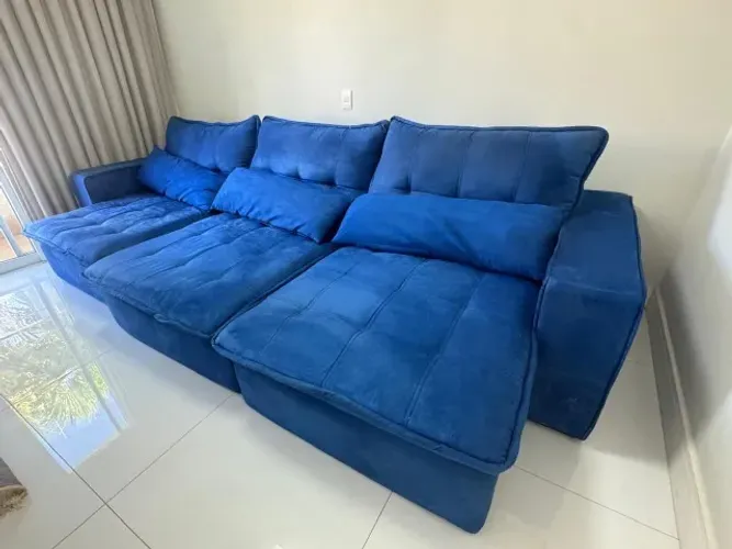 Sofá Retrátil Reclinável 3,60 m Azul