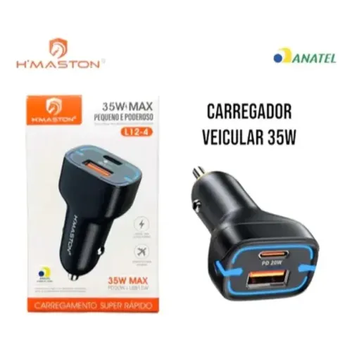 Carregador Veicular 35w Usb Turbo Tipo-c H'maston L12-4 Novo Loja Coimbra Computadores