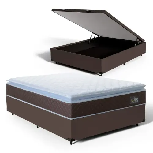 Colchão Casal Espuma D33 + Cama Base Baú cor Marrom Chocolate