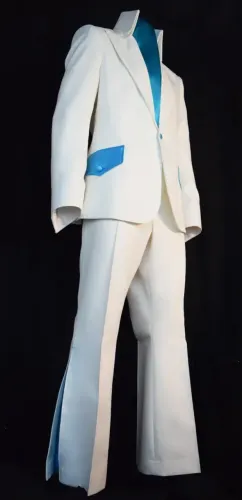 Elvis Presley Terno de duas peças com jaqueta ventilada, com detalhes em cetim azul