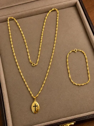 KIT DE CORRENTE + PINGENTE + PULSEIRA ( BANHADAS A OURO 18k)