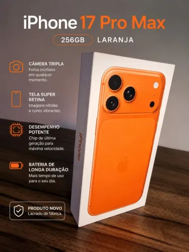 Iphone 17 Pro Max Laranja (Caixa Feia) + Carregador ultra rápido + Capinha Magnética