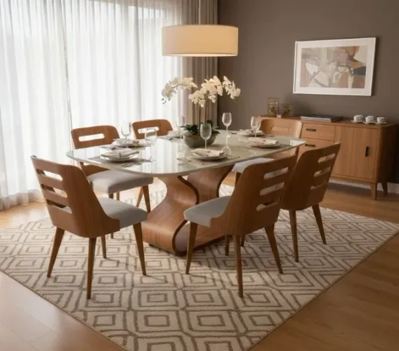 Mesa de Jantar Modelo Betânia 180cm + 6 Cadeira Anita em HDF