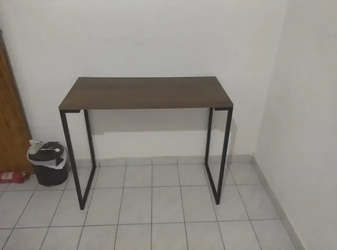 MESA Escrivaninha Mesa Apoio Lacamel Industrial Pés Preta Tampo Cor Marrom