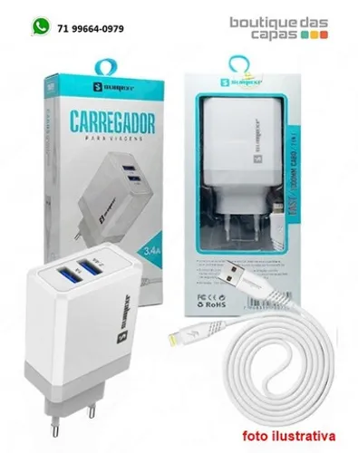 Carregador viagem 2 usb iphone 7 8 11 x 3.4A Sumexr SX-F17-I6 rápido!