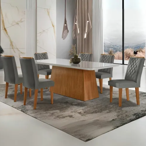 MESA 180X90 DUPLA OPÇÃO DE MONTAGEM 6 CADEIRAS EM LINHO !!! TOT210