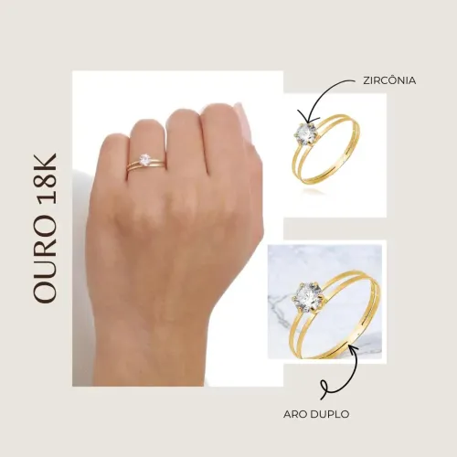 Anel de noivado aro duplo em ouro 18k 