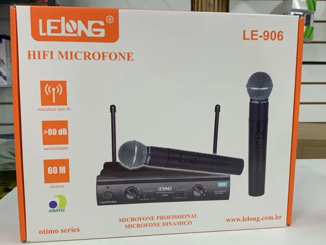Microfone Sem Fio Lelong LE-906 Alcance 60m