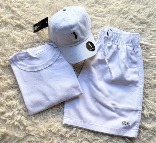 Kit Boné Camisa e Short Branco 