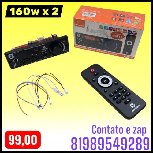Placa Amplificadora Modulo Radio Usb Mp3 Aux Sd Bluetooth Fm 160w x 2