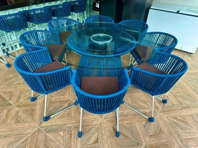 Conjunto de Mesa Roma de Vidro com Poltronas