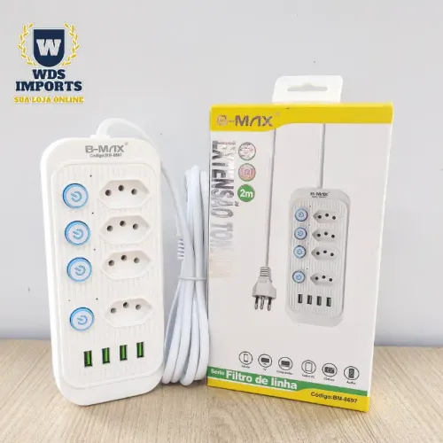 Extensão Elétrica 4 Tomadas e 4 Usb Bivolt