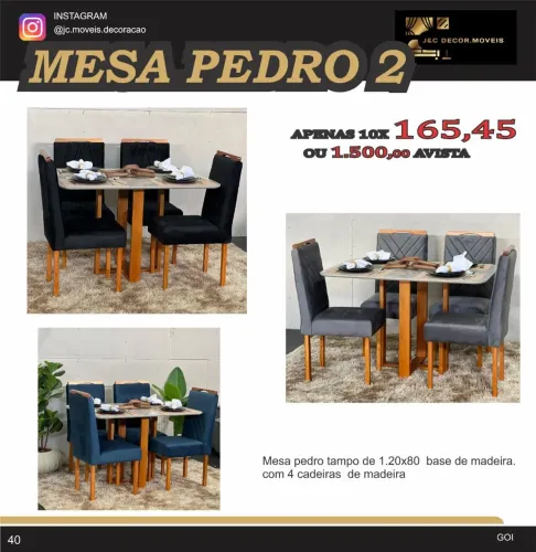Mesa Pedro 2 com 4 cadeiras de madeira
