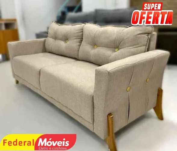 Sofá com 2 Lugares 1,70m Tecido Linho Bege - Promoção!