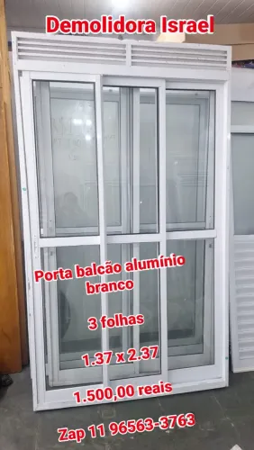 Porta balcão alumínio branco 3 folhas