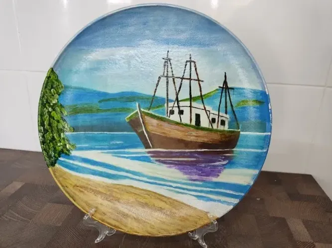 Prato Decorativo De Parede Decoupagem Barco Mar 29 Cm 