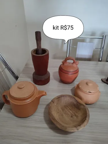 Kit de decoração rústico em cerâmica e madeira