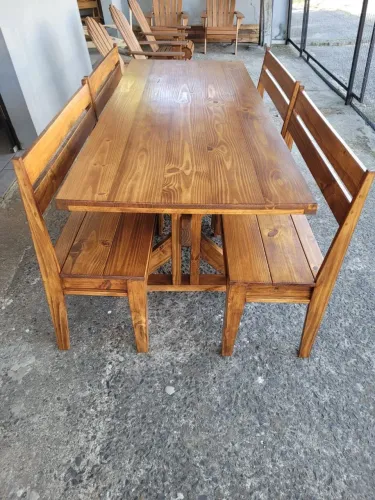 Conjunto de mesa para churrasco com 2mts para 10 pessoas em madeira maciça 