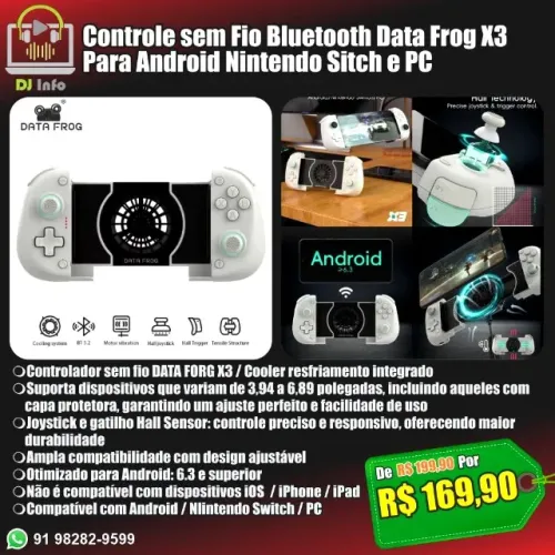 Controle sem Fio Bluetooth Data Frog X3 Para Android Nintendo Sitch e PC