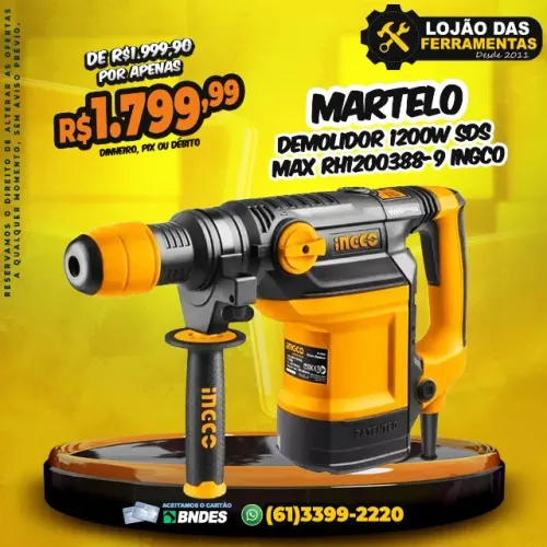 Martelo Demolidor 1200w Sds Max Rh1200388-9 Ingco