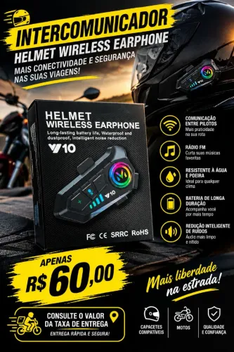 Intercomunicador V10 Bluetooth para Capacete Moto - Novo