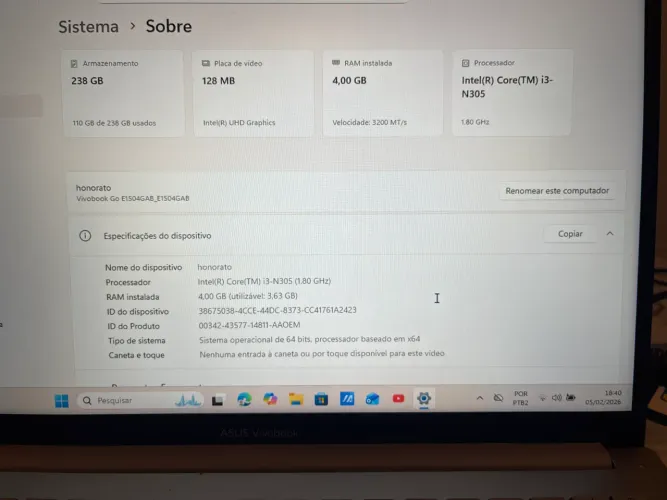 Notebook Asus vivobook, Novo com bateria ótima e até 8gb de Memória 