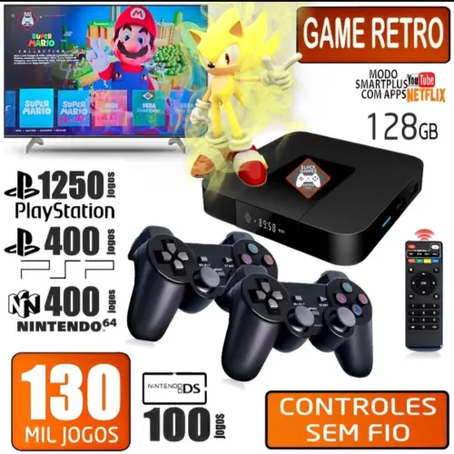 Vídeo Game Super Retro 128GB 130.000 Mil Jogos + 2 Controles sem Fio