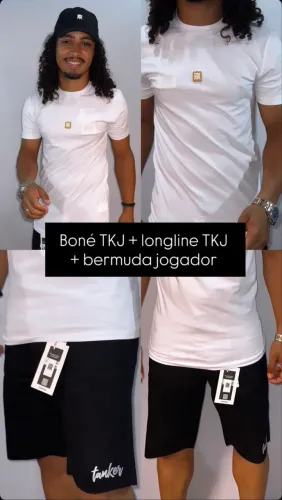Boné black + longline TKJ + bermuda jeans TKJ