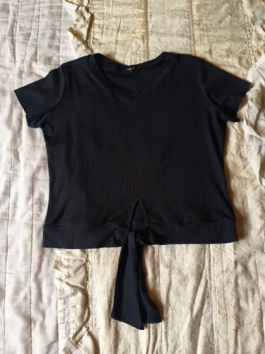 Blusa feminina preta canelada M/G
